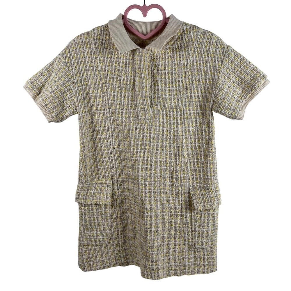 Zara Yellow and Beige Tweed Dress